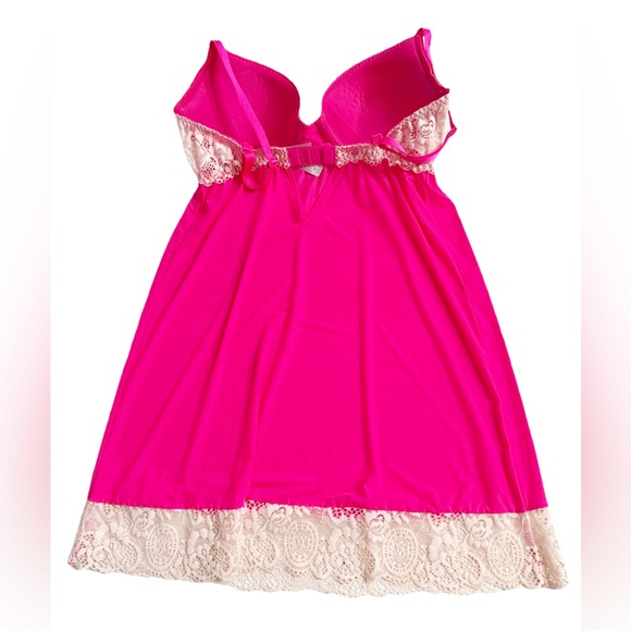 Victoria’s Secret Hot Pink Lace Trim Chemise Sleep Dress 34D - Picture 7 of 8